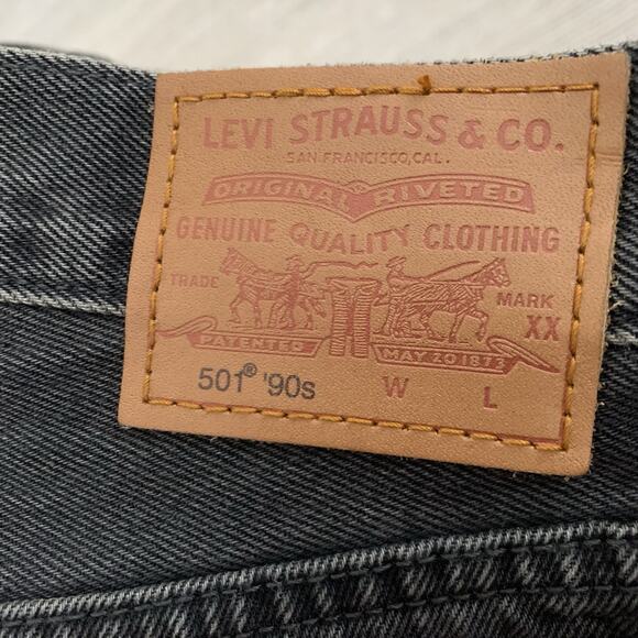 Levi’s Premium 501 90s Jeans Black Denim Button Fly Big E Size Tag 27x32 (29x32) - Picture 4 of 11